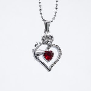 RVS Roos met hart en rood steentje
