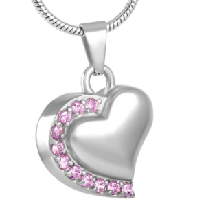 RVS Hartje met roze steentjes