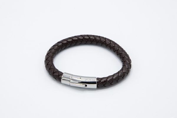 RVS Armband bruin gevlochten leder - smal - Afbeelding 2