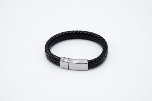 RVS Armband zwart gevlochten leder - Afbeelding 2