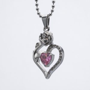 RVS Roos met hart en roze steentje