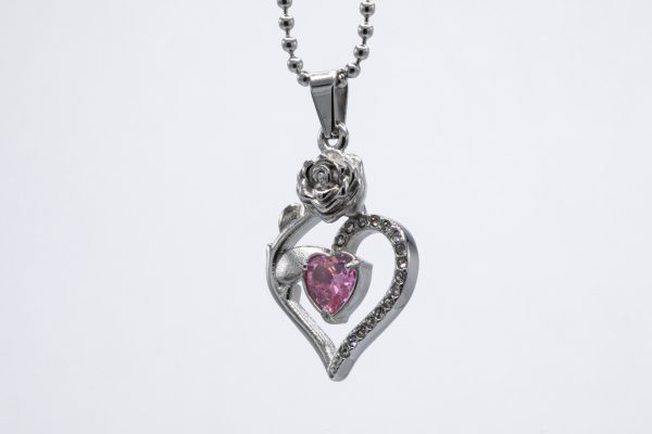 RVS Roos met hart en roze steentje